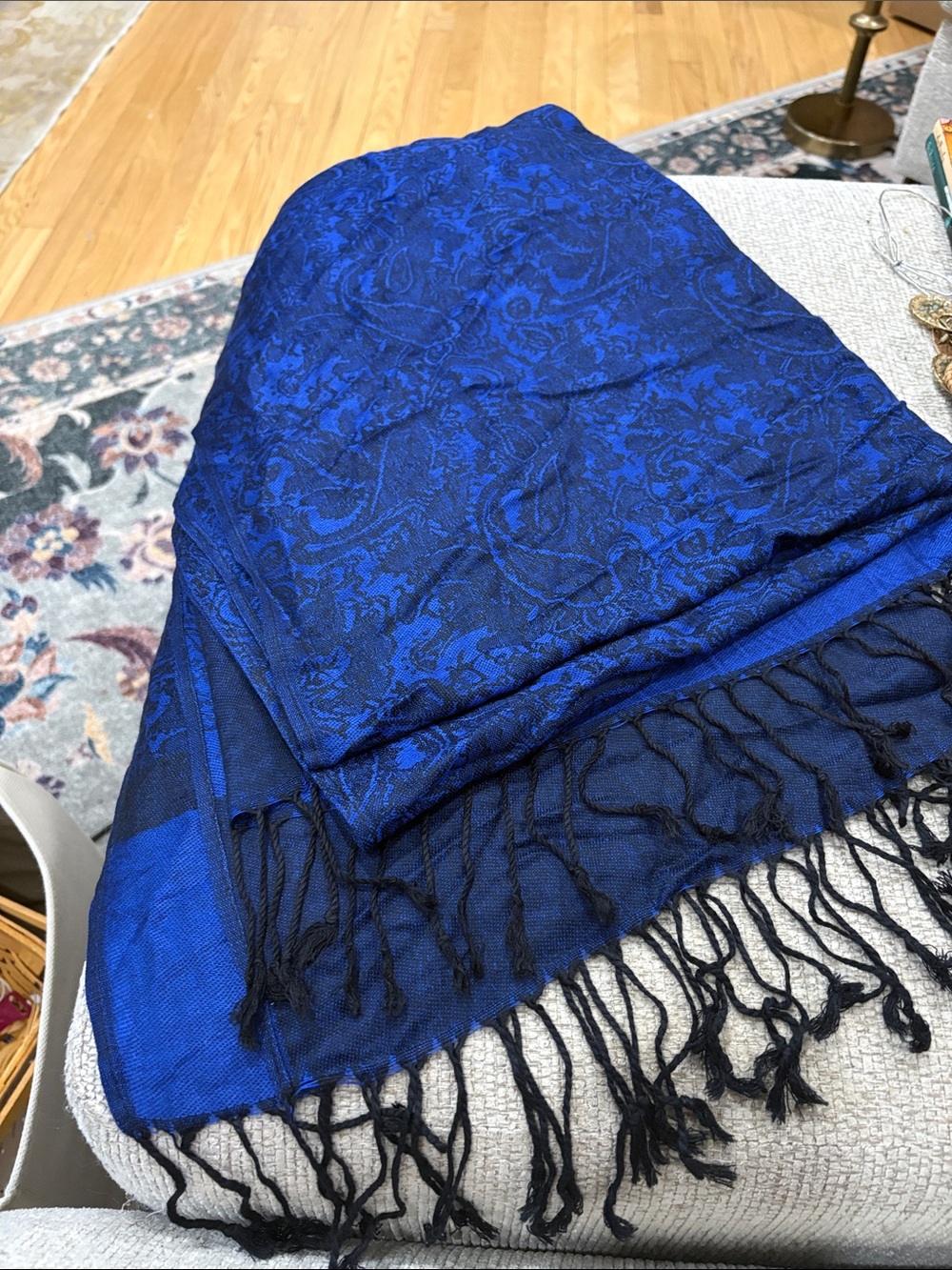 pashmina Royal Blue Paisley Fringe Wrap